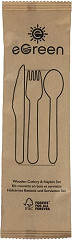  eGreen Einzeln in Kraftpapier verpacktes 4-in-1-Holzbesteck-Set (250 St&uuml;ck) 
