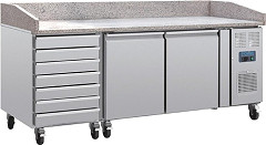  Polar Serie U 2-türiger Pizzakühltisch mit Marmorfläche und 7 Schubladen 428L 
