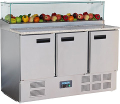  Polar G-Serie 3-t&uuml;rige Pizzak&uuml;hltheke mit Vitrine 436L 