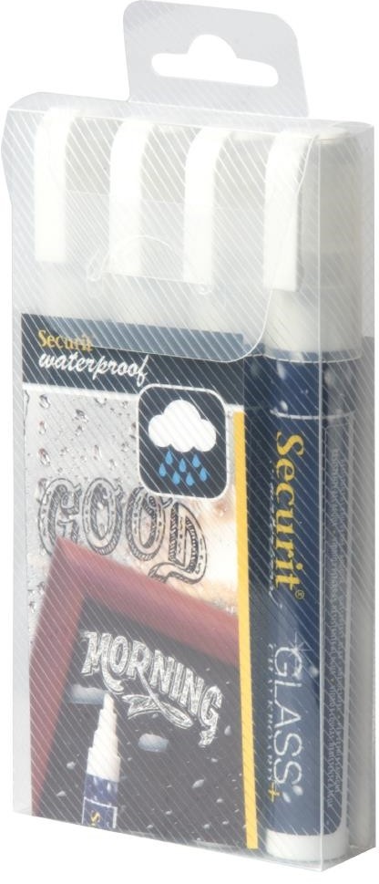  Securit Wasserfester Kreidemarker (Glas+Kreidetafel) in wei&szlig; 2-6mm Spitze (4 St&uuml;ck) 