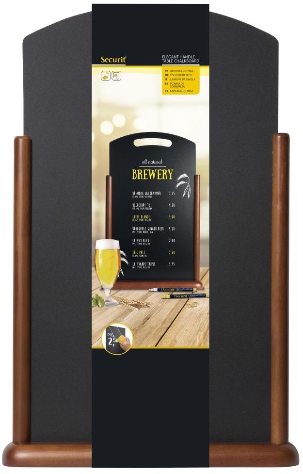  Securit Handle extragro&szlig;e Tischkreidetafel aus Holz mit dunkelbrauner Lackierung 