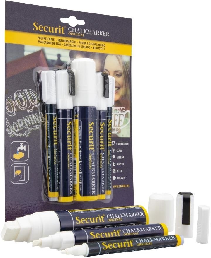  Securit Original Kreidemarker mit runder Spitze in wei&szlig; (5 St&uuml;ck) 