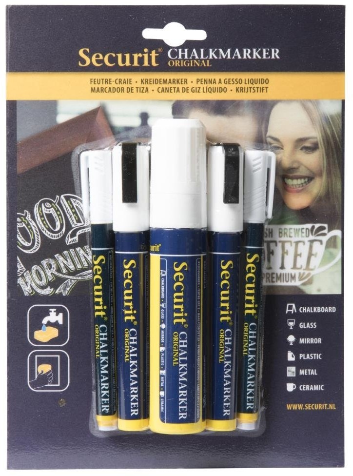  Securit Original Kreidemarker mit runder Spitze in wei&szlig; (5 St&uuml;ck) 