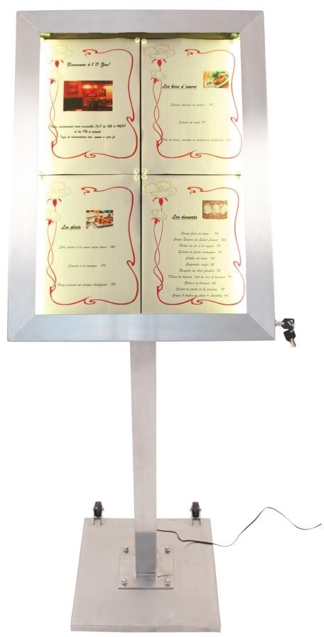  Securit Edelstahl LEDs 4xA4 Informationsdisplay (ohne Mast und Sockel) 