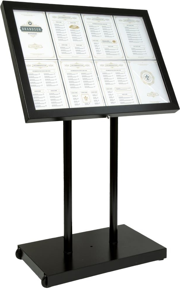  Securit Teak wei&szlig; LEDs Informationsdisplay 4xA4 mit St&auml;nder und Sockel 