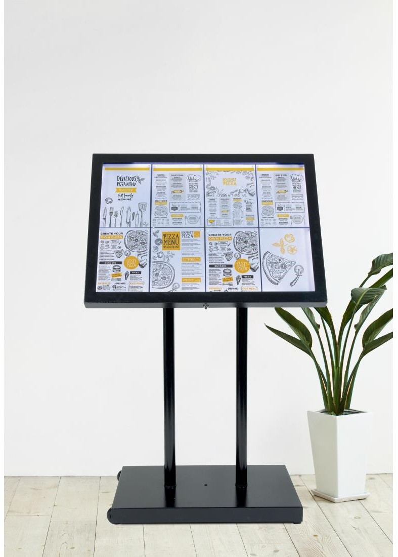  Securit Teak wei&szlig; LEDs Informationsdisplay 4xA4 mit St&auml;nder und Sockel 
