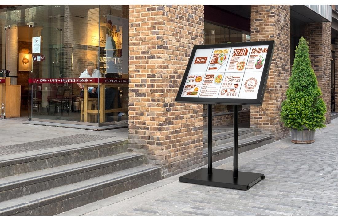  Securit Teak wei&szlig; LEDs Informationsdisplay 4xA4 mit St&auml;nder und Sockel 
