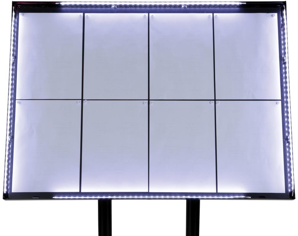  Securit Teak wei&szlig; LEDs Informationsdisplay 4xA4 mit St&auml;nder und Sockel 