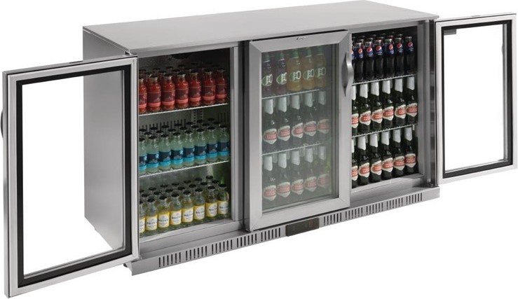  Polar Serie G Edelstahl Bark&uuml;hlschrank mit 3 Klappt&uuml;ren 330L 