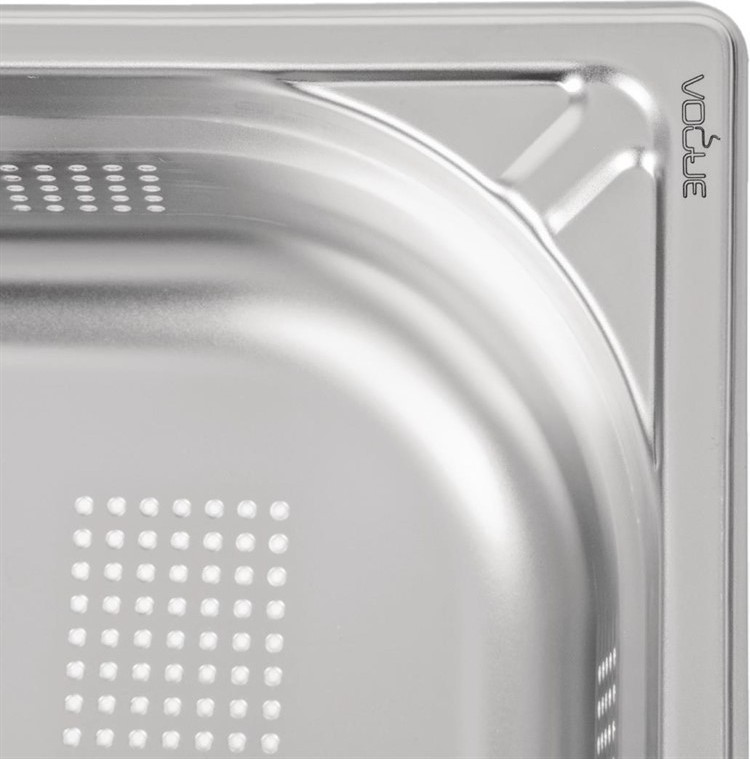  Vogue Strapazierf&auml;higer, gelochter GN-Beh&auml;lter 1/1 Edelstahl 100mm 