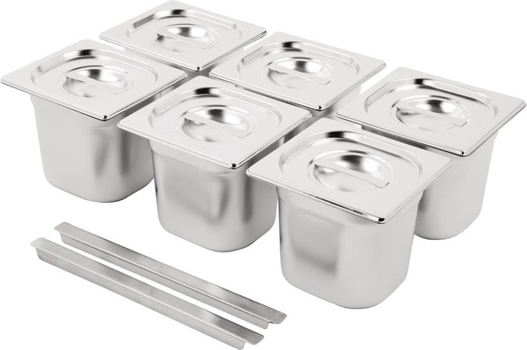  Vogue Edestahl Gastronormbeh&auml;lterset 6x1/6 mit Deckel 