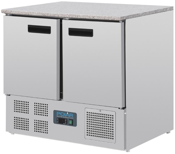  Polar Serie G Thekenk&uuml;hltisch mit Marmorarbeitsfl&auml;che 2-t&uuml;rig 240L 