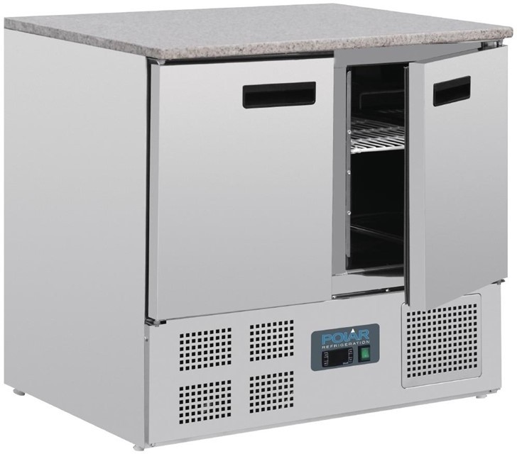  Polar Serie G Thekenk&uuml;hltisch mit Marmorarbeitsfl&auml;che 2-t&uuml;rig 240L 