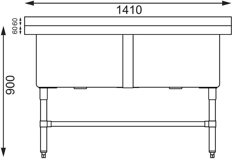  Vogue tiefer Sp&uuml;ltisch Doppelbecken 141cm lang 