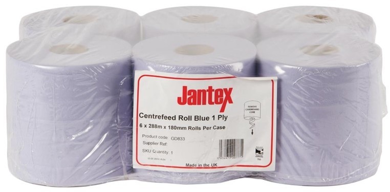  Jantex Handtuchrollen f&uuml;r Innenabrollung blau 1-lagig - 6 St&uuml;ck 