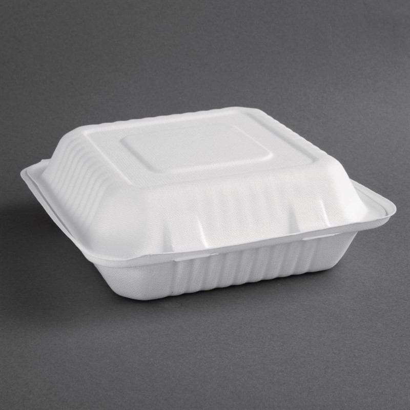  Fiesta Green kompostierbare Men&uuml;boxen aus Bagasse mit Klappdeckel 23,6cm (200 St&uuml;ck) 