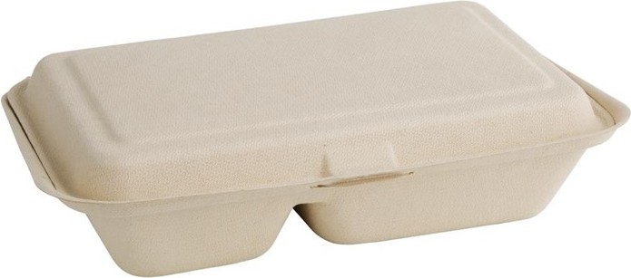  Fiesta Green kompostierbare Bagasse Lebensmittelboxen 2 F&auml;cher Naturfarbe 253 mm (200 St&uuml;ck) 