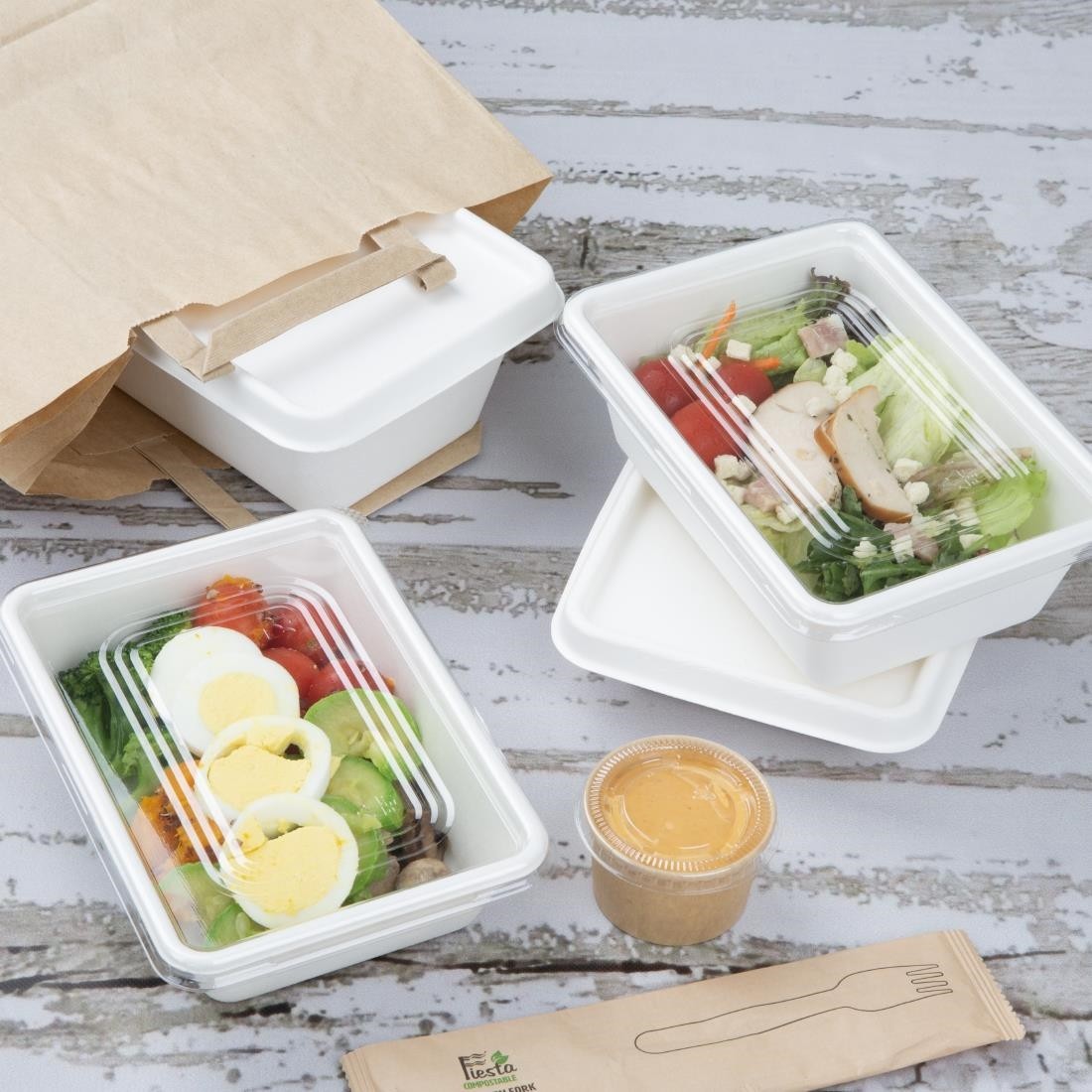  Fiesta Recyclable Fiesta Recycelbare PET-Deckel f&uuml;r Bagasse-Beh&auml;lterbasen (100 St&uuml;ck) 