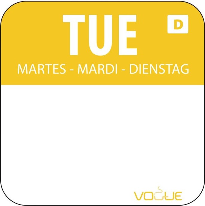  Vogue Selbstaufl&ouml;sende Lebensmittelrotationsetiketten Dienstag 