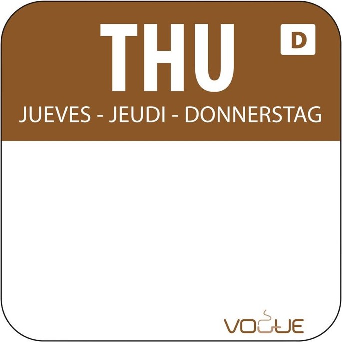  Vogue Selbstaufl&ouml;sende Lebensmittelrotationsetiketten Donnerstag 
