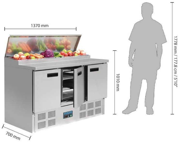  Polar Serie G gek&uuml;hlte Saladette und Pizzatisch 390 Liter 