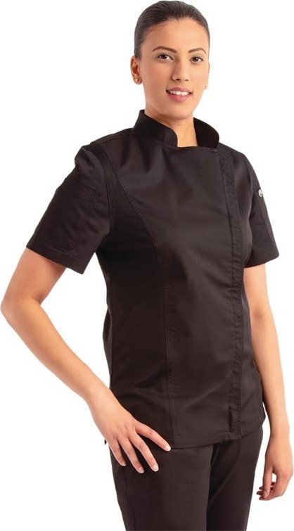  Chef Works Springfield Kurz&auml;rmelige Rei&szlig;verschlusskochjacke Damen schwarz 
