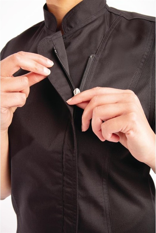  Chef Works Springfield Kurz&auml;rmelige Rei&szlig;verschlusskochjacke Damen schwarz 