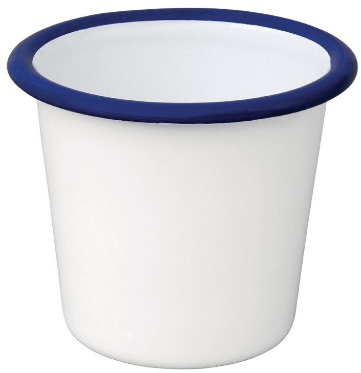  Olympia emaillierte Saucenbecher wei&szlig;-blau 11,4cl 