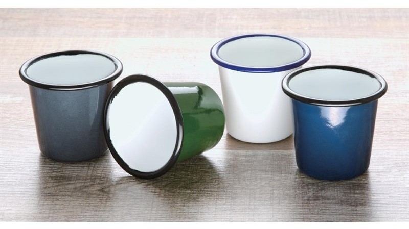  Olympia emaillierte Saucenbecher wei&szlig;-blau 11,4cl 