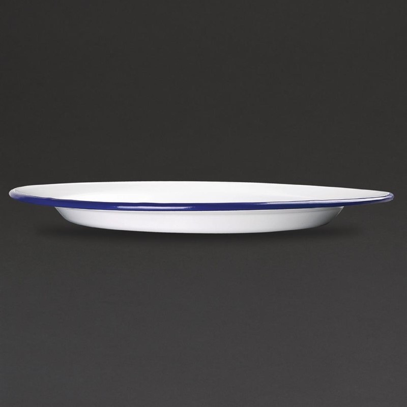  Olympia emaillierte Essteller wei&szlig;-blau 30cm 