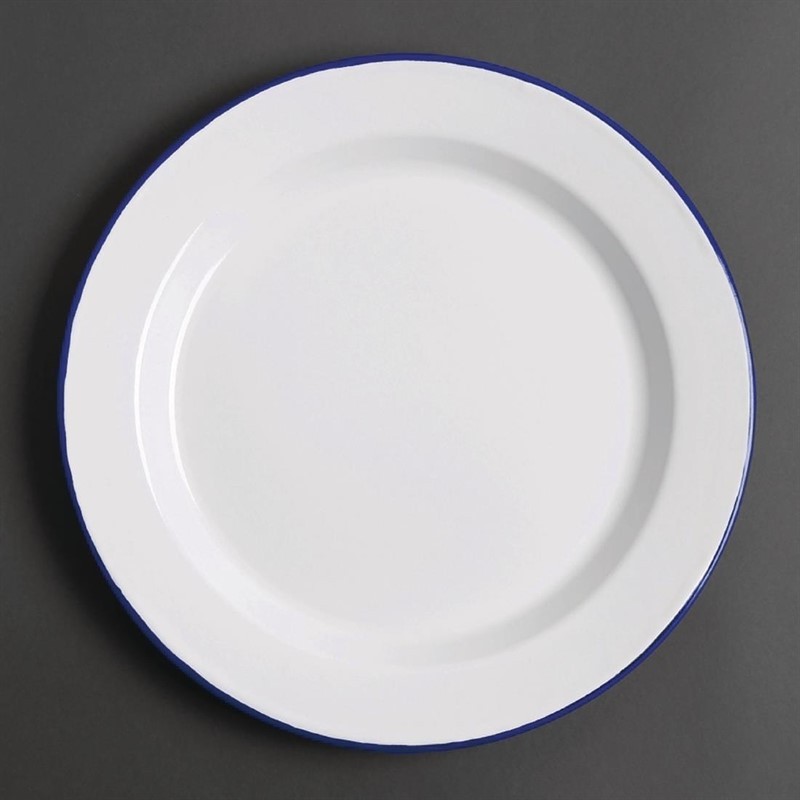  Olympia emaillierte Essteller wei&szlig;-blau 30cm 