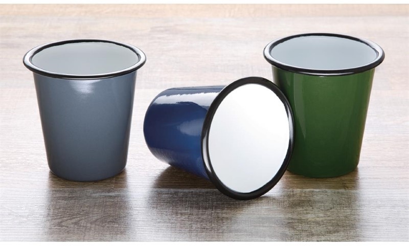  Olympia emaillierte Becher grau-schwarz 31cl 