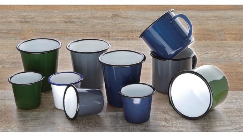  Olympia emaillierte Becher grau-schwarz 31cl 