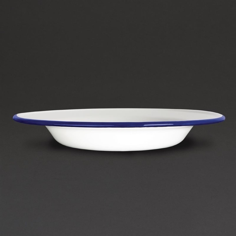  Olympia emaillierte Suppenteller wei&szlig;-blau 24,5cm 