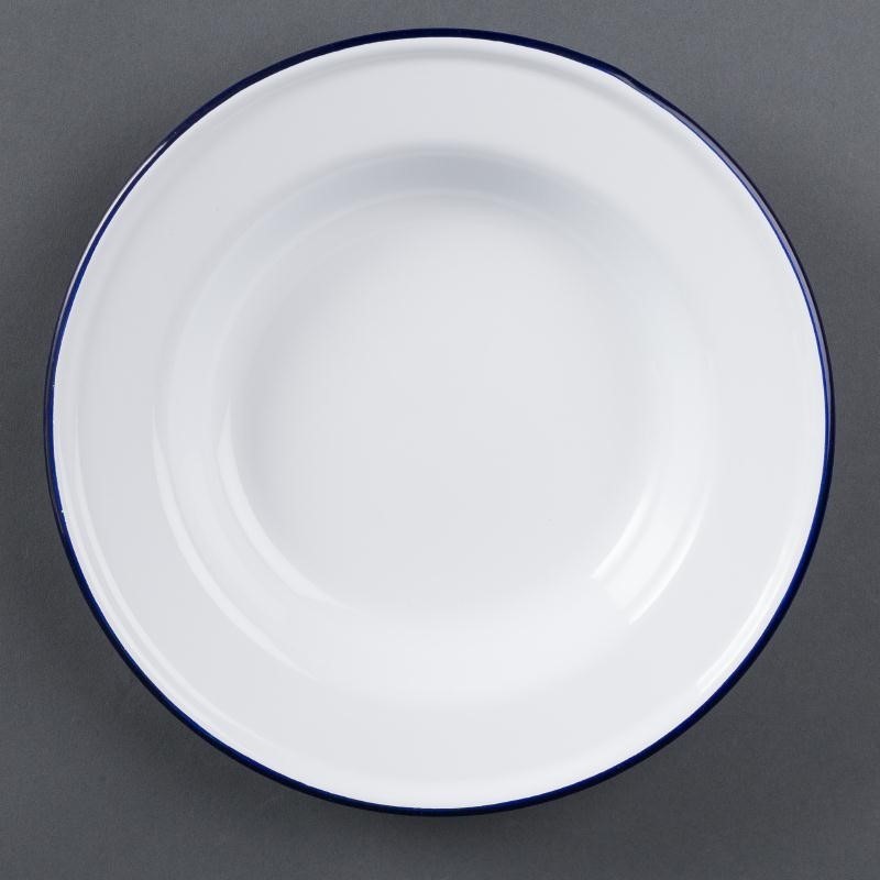  Olympia emaillierte Suppenteller wei&szlig;-blau 24,5cm 