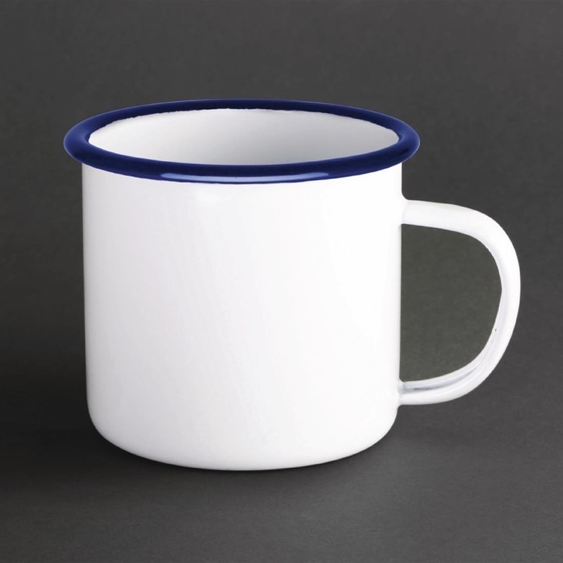  Olympia emaillierte Tassen wei&szlig;-blau 35cl 