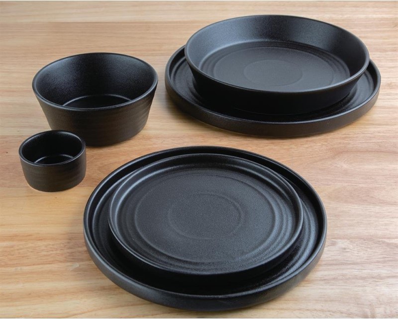  Olympia Cavolo Strukturierte Schwarz Flache Runde Teller 270mm 4er Pack 