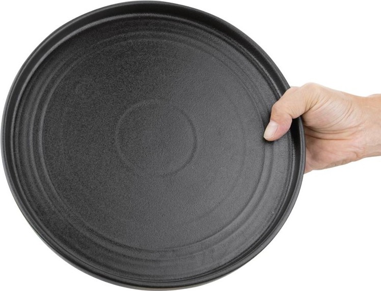  Olympia Cavolo Strukturierte Schwarz Flache Runde Teller 270mm 4er Pack 