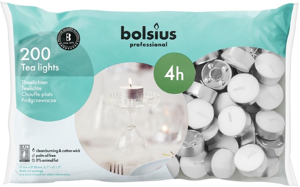  Bolsius Vier-Stunden-Teelichter (200 St&uuml;ck) 