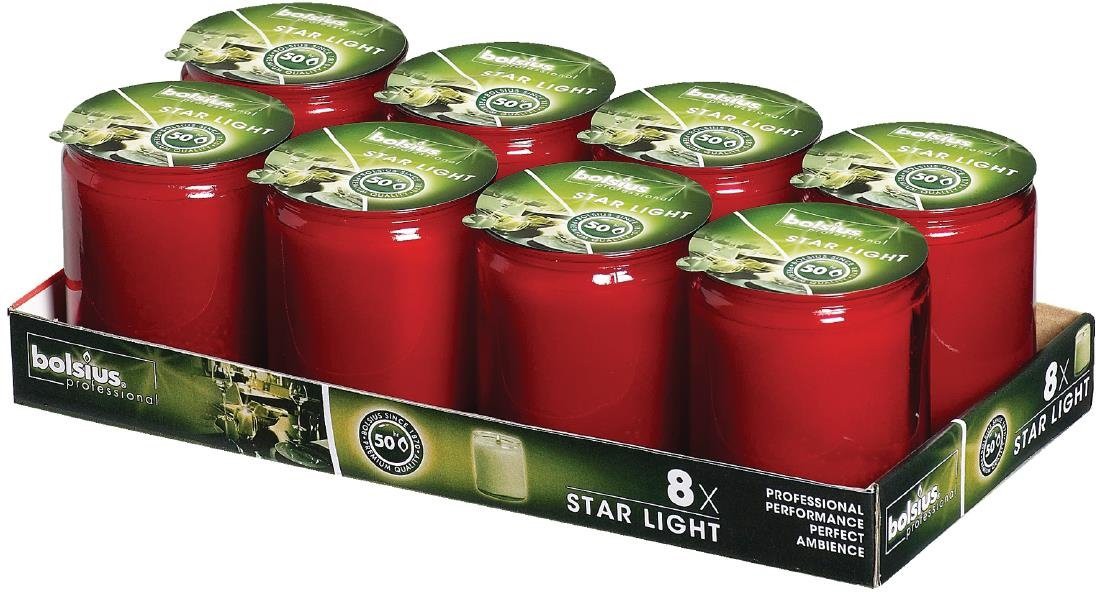  Bolsius Sternlicht Rote Glas-Kerzengl&auml;ser (8 St&uuml;ck) 