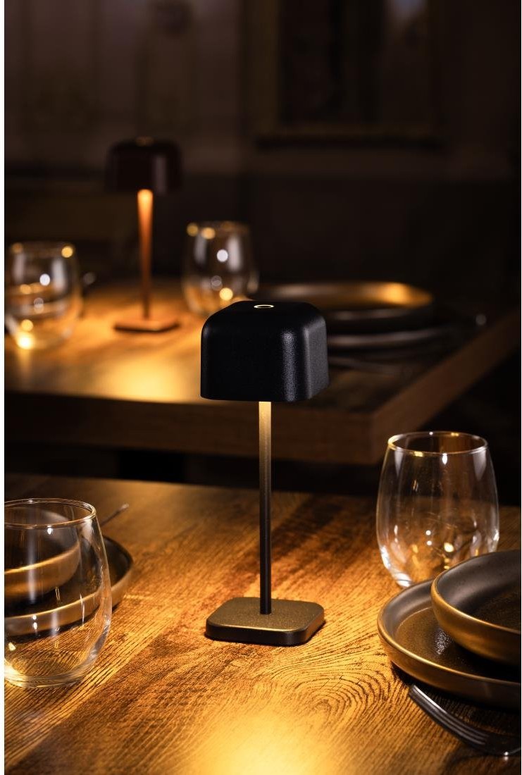  Olympia Lucca Tischlampe quadratische Kuppel Schwarz 200mm 