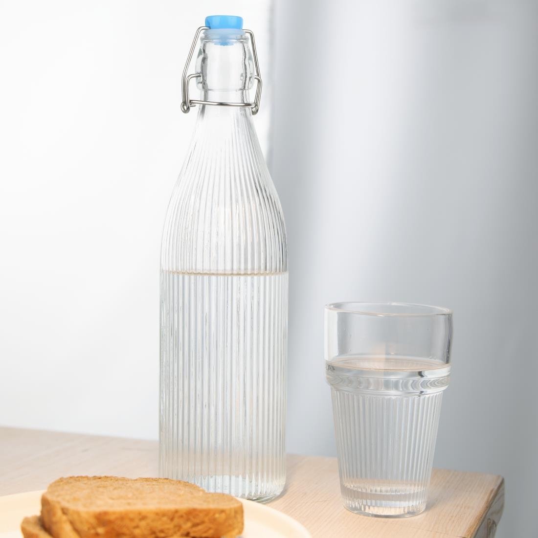  Olympia Glasflaschen mit Riffelung und Swing-Top 1Ltr (6 St&uuml;ck) 