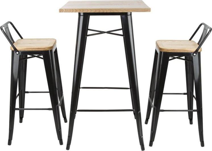  Bolero Bistro Bartisch mit Holzplatte schwarz 